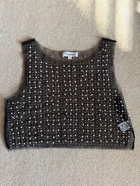 Veveret Black Beaded Sheer Cropped Camisole Top